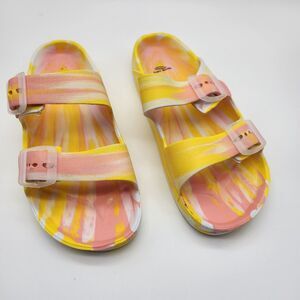 Aloha Island Yellow Pink 9.5 Womens Slip On Sandals